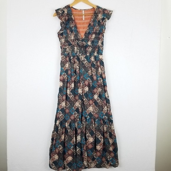 Anthropologie Ruffle Smocked Teired Button Front Cotton Midi Dress XS - Picture 3 of 15